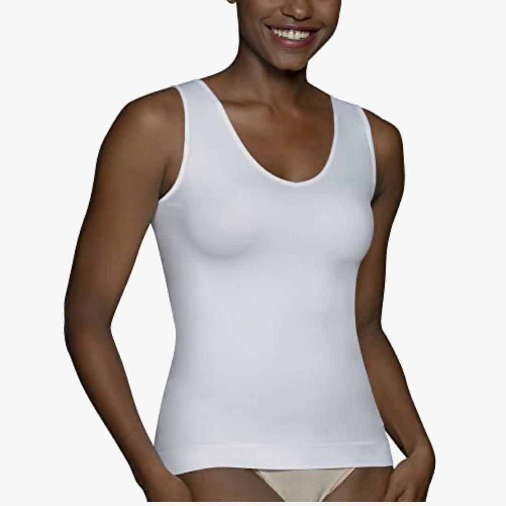 Vanity Fair Camisole Tops wide strap crew Tank Top Cami seamless white 17684 M